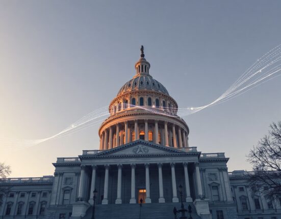 U.S. Capitol building with digital overlay representing AI adoption in Congress