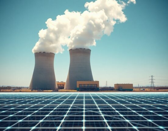 Aerial view of a nuclear power plant with cooling towers, representing Constellation Energy's clean energy infrastructure.