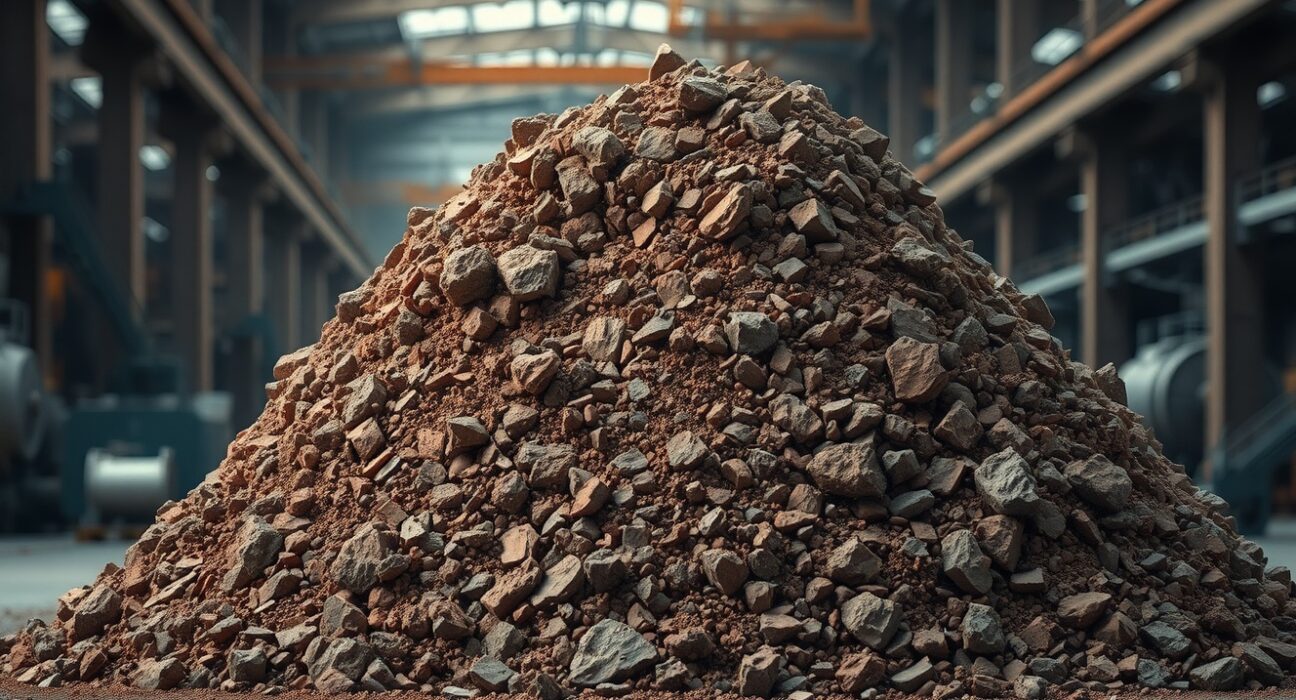 Close-up of raw copper ore in an industrial warehouse, representing commodity market volatility.