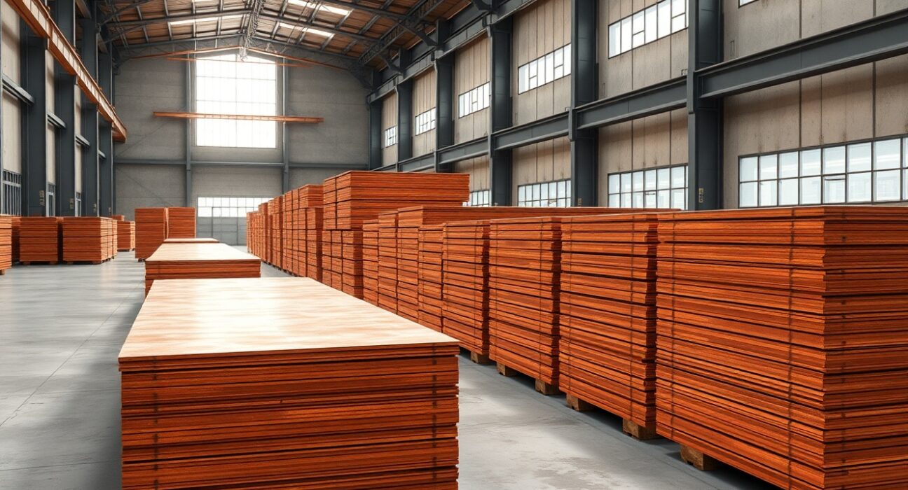 Copper inventory storage in industrial warehouse affecting market prices