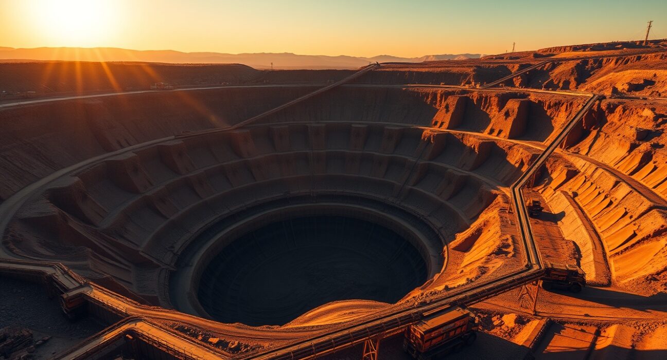 Copper mine pit with machinery and ore piles, illustrating copper supply dynamics in market analysis by ING.