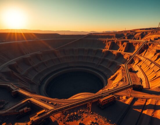 Copper mine pit with machinery and ore piles, illustrating copper supply dynamics in market analysis by ING.
