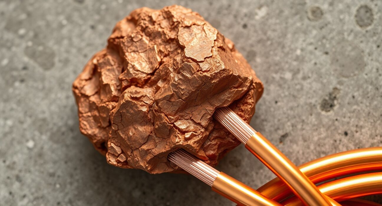 Copper ore and wire representing industrial metal supply and green energy demand