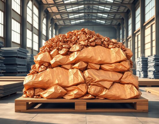 Copper cathodes and ore in a Chinese warehouse, representing copper demand and China restocking activity.