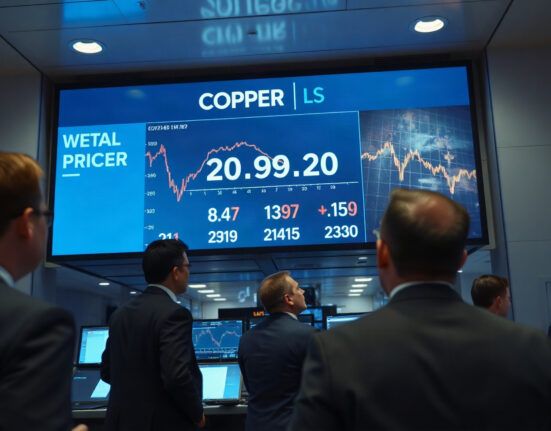LME trading floor with copper price screens showing decline