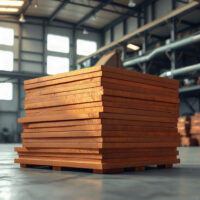 Stack of refined copper cathode plates in an industrial warehouse, representing tight physical copper supply.