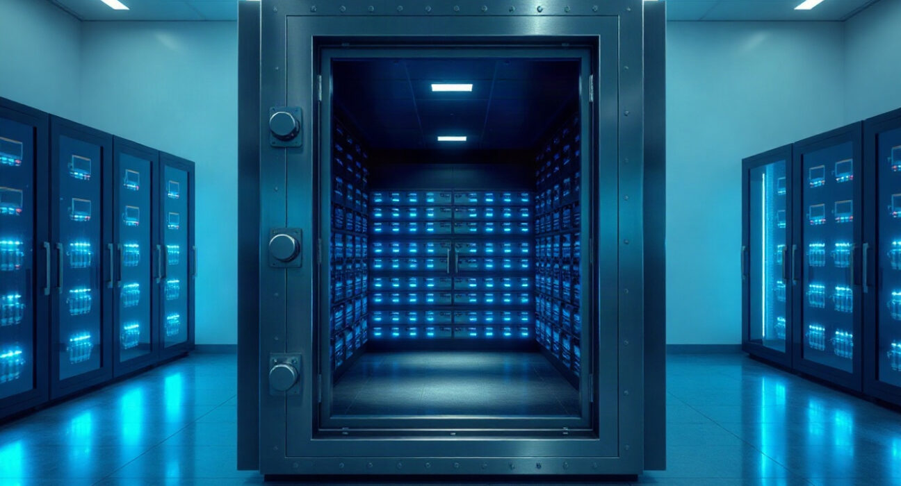 Secure vault door at a digital asset custody facility representing Copper's security infrastructure