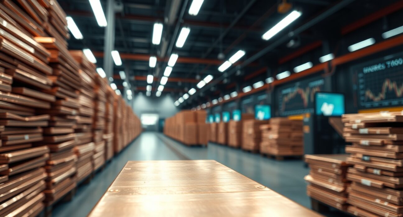 Copper cathodes stacked in an industrial setting, symbolizing the metal at the center of tariff-driven market shifts.