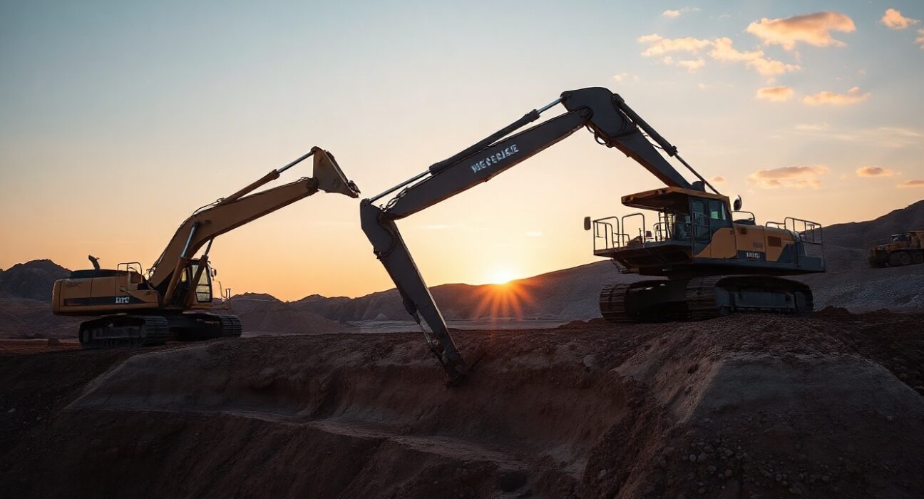 Open-pit copper mine with heavy machinery at dusk, illustrating industrial supply constraints.