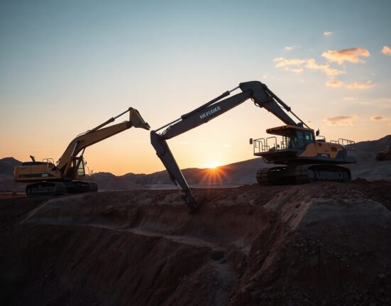 Open-pit copper mine with heavy machinery at dusk, illustrating industrial supply constraints.