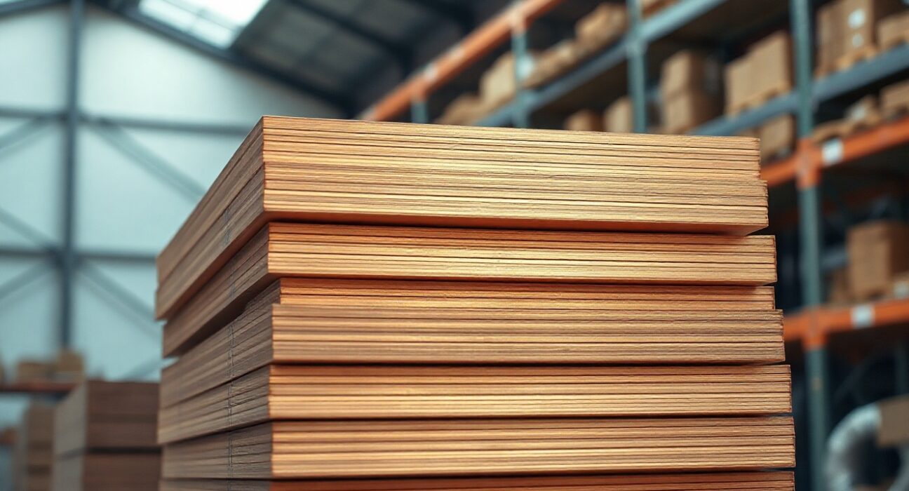 Stacked copper cathode plates in a warehouse, representing copper market supply and demand dynamics.