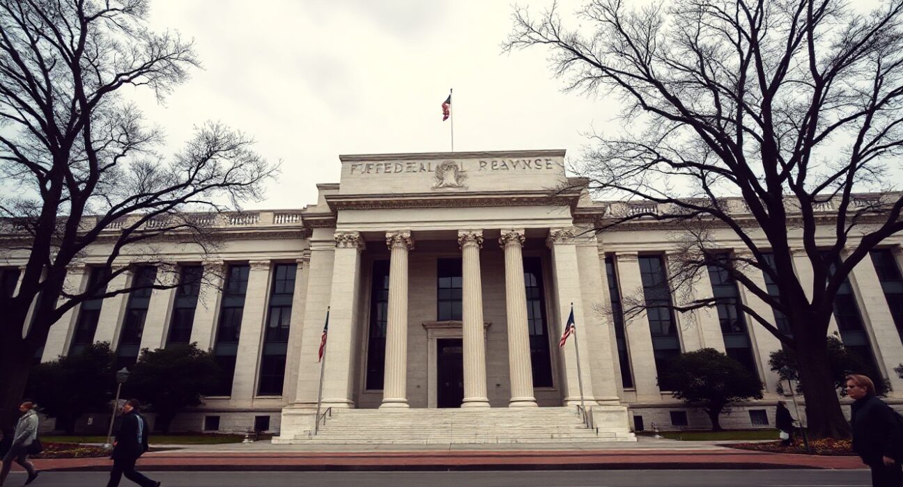 Federal Reserve building in Washington D.C. on a cloudy morning, symbolizing monetary policy and inflation data.
