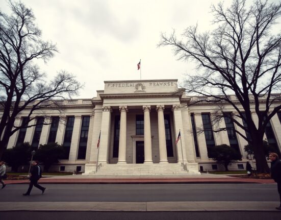 Federal Reserve building in Washington D.C. on a cloudy morning, symbolizing monetary policy and inflation data.