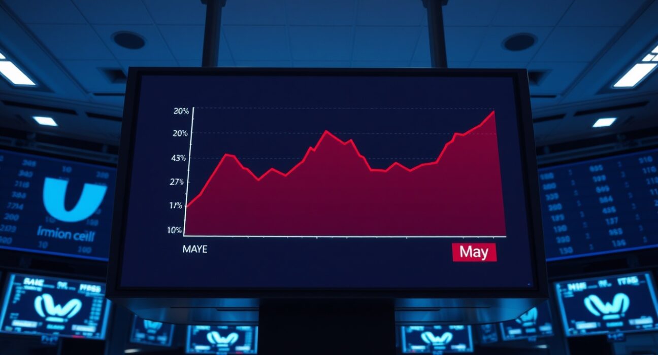 Digital display on a trading floor showing a rising core PCE inflation chart for May.