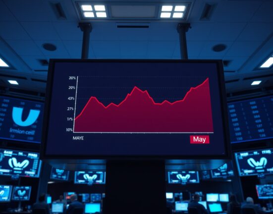 Digital display on a trading floor showing a rising core PCE inflation chart for May.