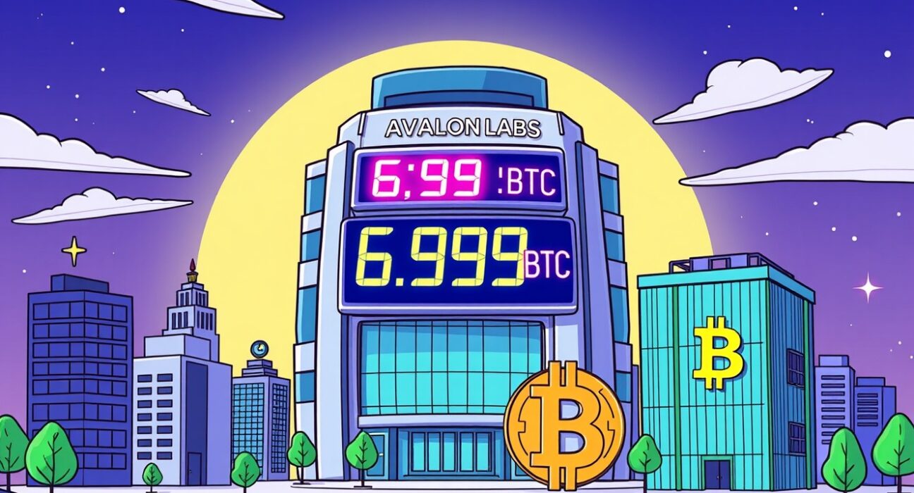Cartoon illustration of Avalon Labs' significant corporate Bitcoin holdings, ranking them among the global top 5.