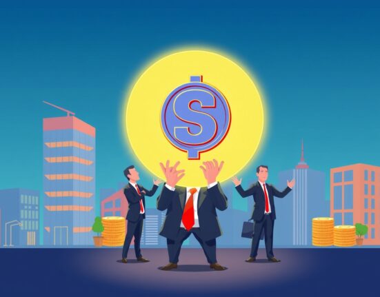 A vibrant cartoon illustration showing a large corporate building holding a Solana coin, symbolizing significant corporate Solana holdings and institutional investment.