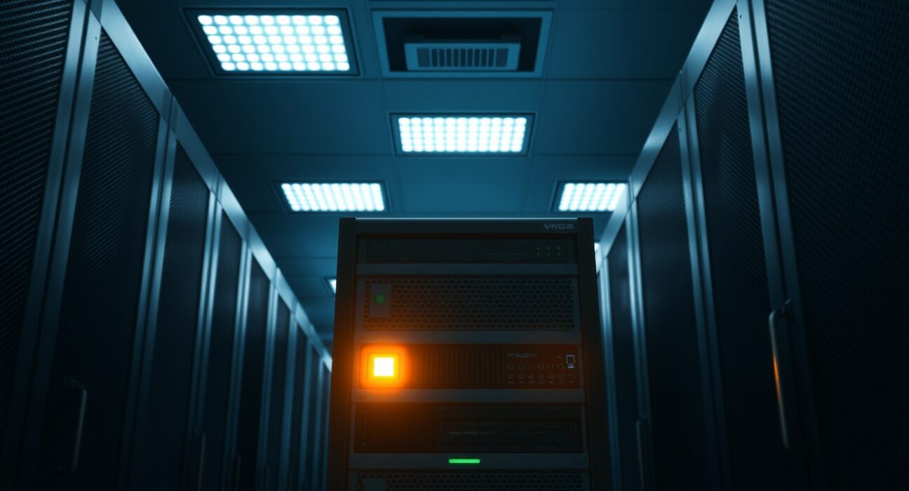 CoW Swap frontend error investigation in a secure data center with alert light.