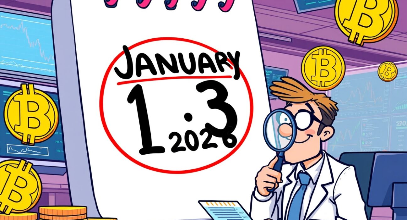 Cartoon illustration showing the crucial CPI data release calendar date impacting cryptocurrency markets with Bitcoin symbols
