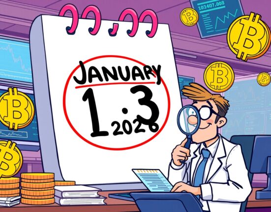 Cartoon illustration showing the crucial CPI data release calendar date impacting cryptocurrency markets with Bitcoin symbols