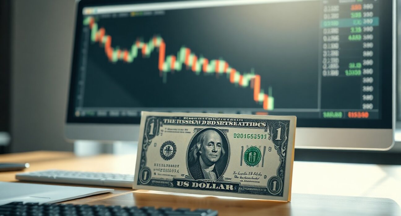 US dollar banknote with a financial chart showing a downward trend, symbolizing currency market reaction to inflation data.