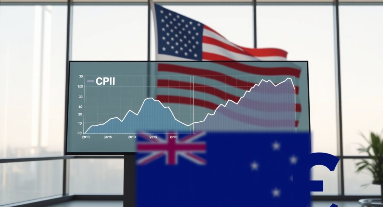 Financial dashboard showing CPI and PPI charts with US flag and Australian dollar symbol