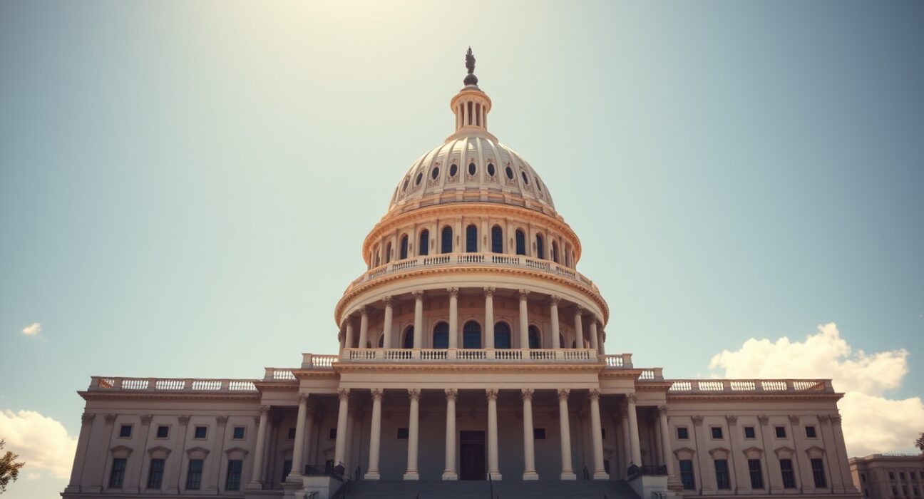 United States Capitol building on a sunny day, representing legislative action on crypto policy.