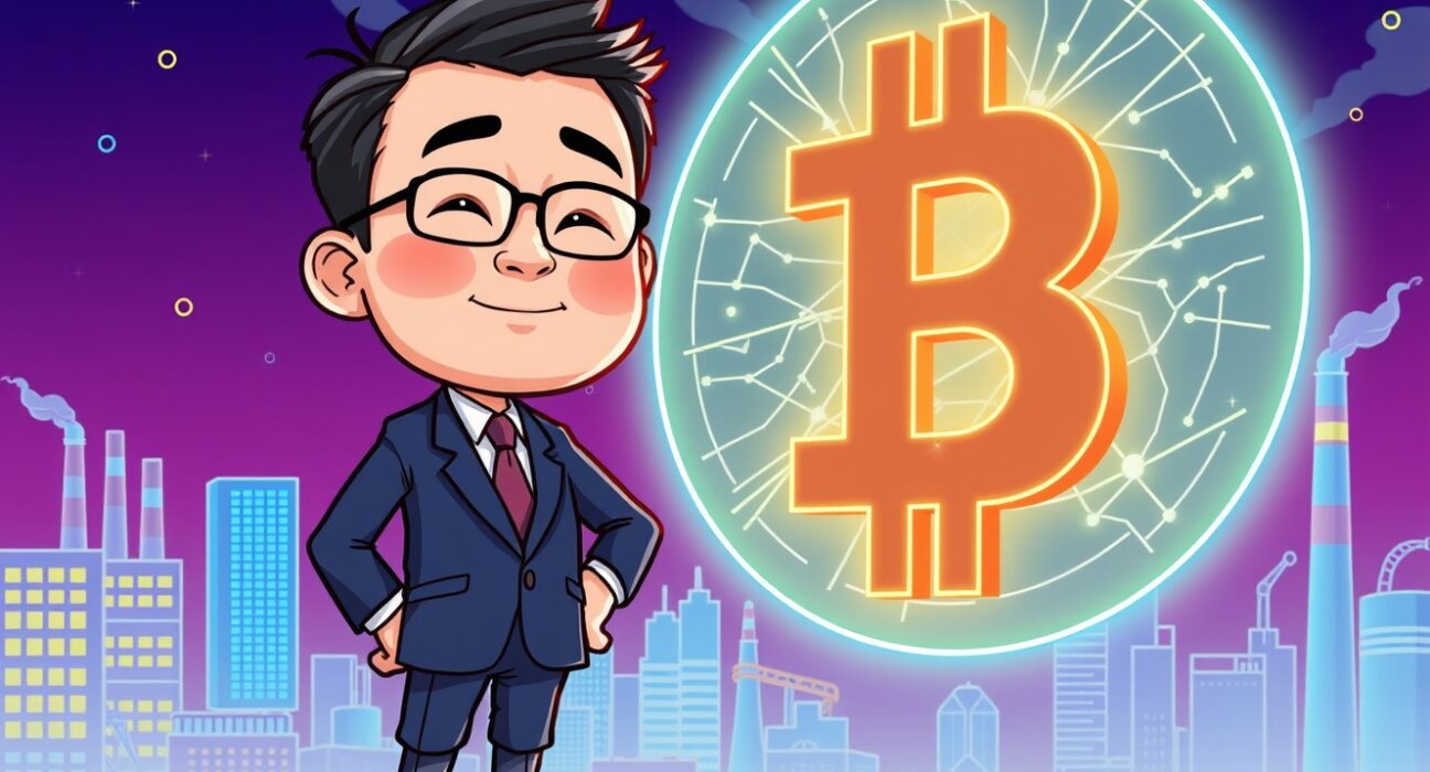 A cartoon illustration of Credit Saison's launch of a new blockchain fund, symbolizing its investment in real-world asset innovation.