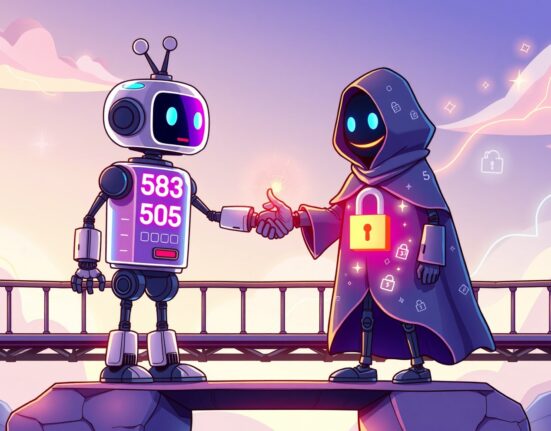 A cartoon illustrating the revolutionary decentralized identity partnership between Creditcoin and Midnight blockchains.