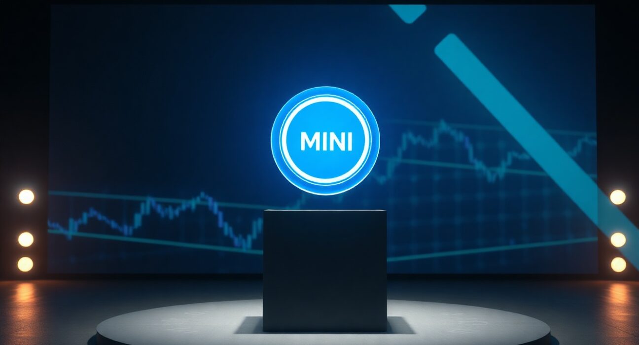 PenguinSwap launchpad MINI token sale event with digital coin on stage