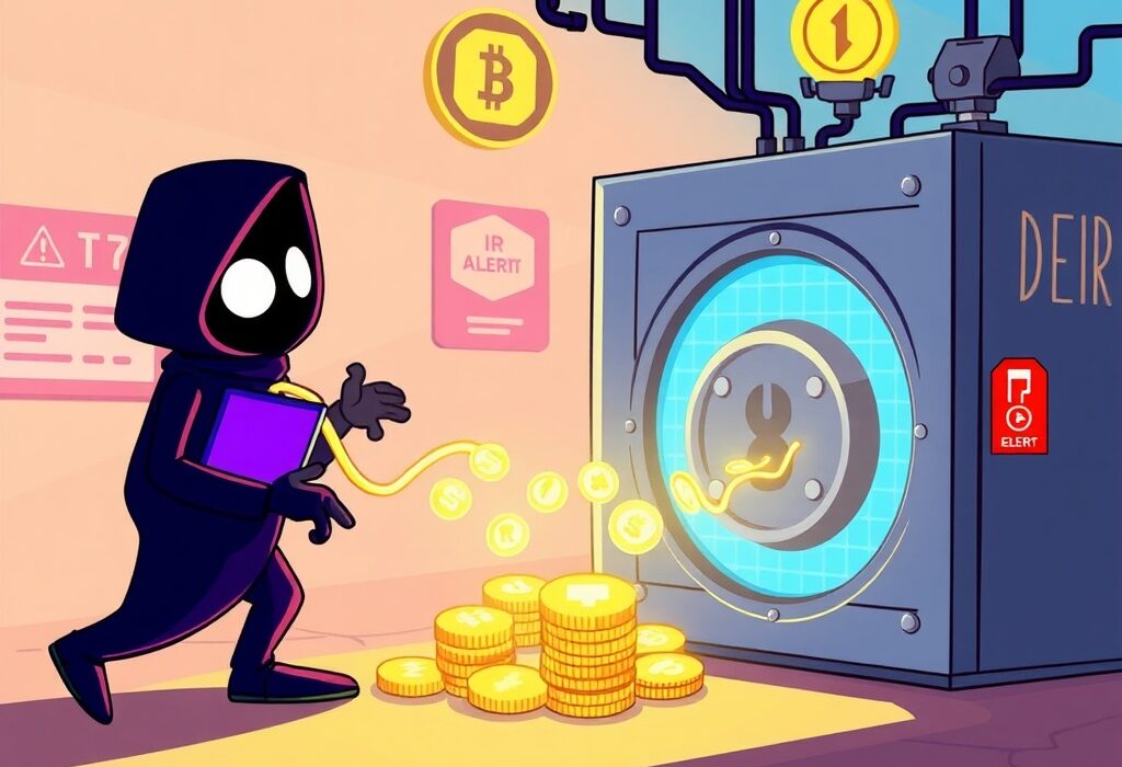 Cartoon illustration showing a digital theft, symbolizing the Credix exploit and its impact on DeFi security.
