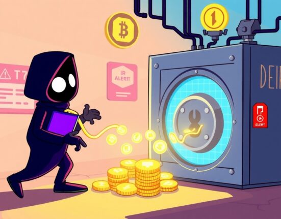 Cartoon illustration showing a digital theft, symbolizing the Credix exploit and its impact on DeFi security.