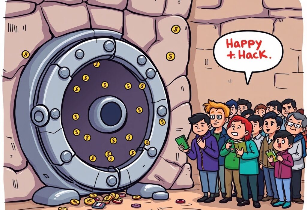 Cartoon illustrating the resolution of a Credix exploit, showing funds being returned to users after a security breach.