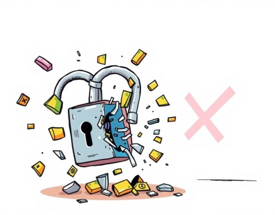 A cartoon illustration showing a broken digital lock, representing the significant CrediX hack and security failure.
