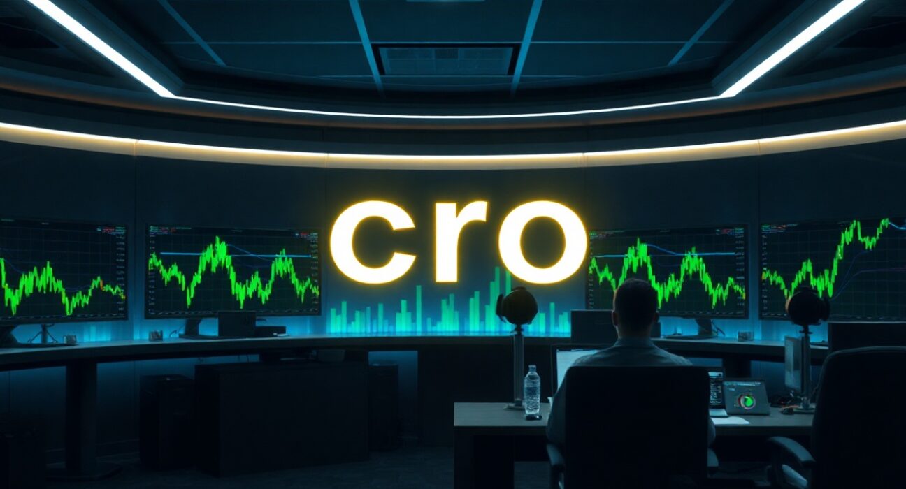 Cronos (CRO) price chart and market analysis on a modern trading desk display