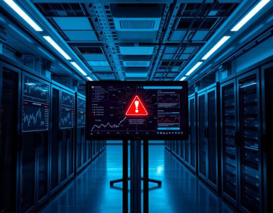 Cronos network halt after Tectonic exploit, showing a server room with a red alert on a monitor