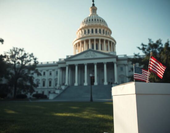 U.S. Capitol building with a ballot box in foreground, symbolizing election and political influence.