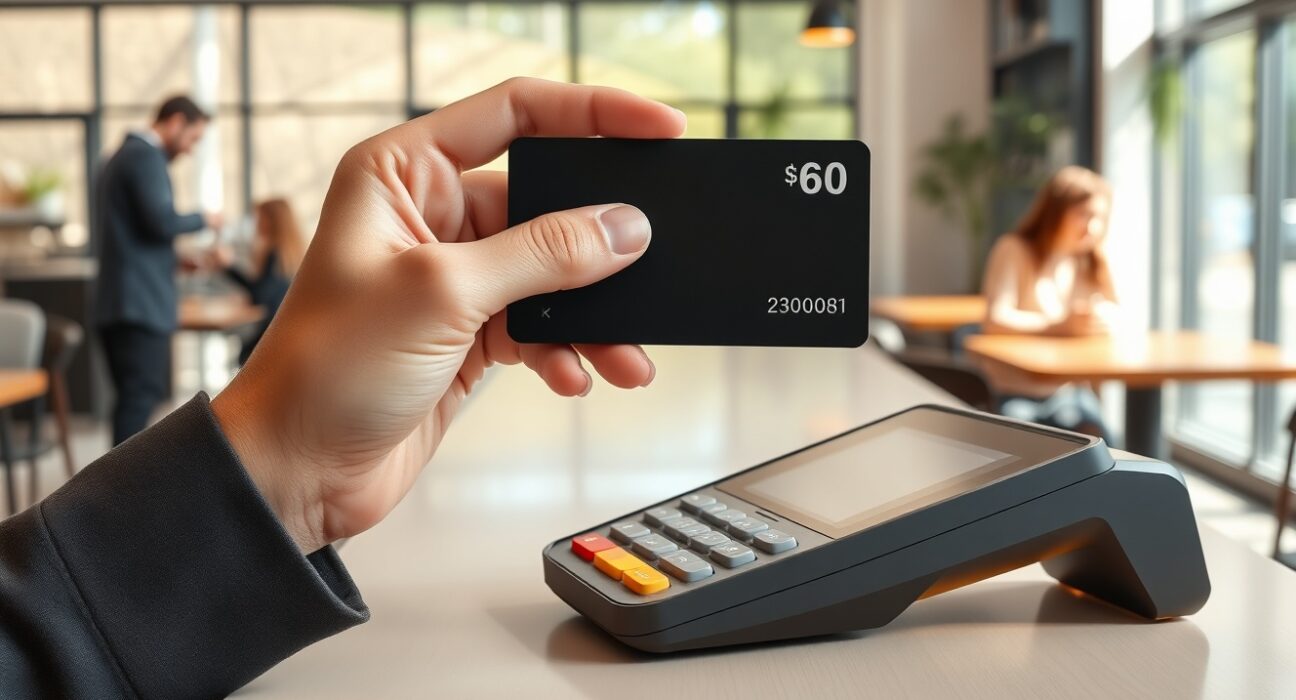 Cryptocurrency debit card used for payment at a coffee shop, representing growing mainstream adoption.