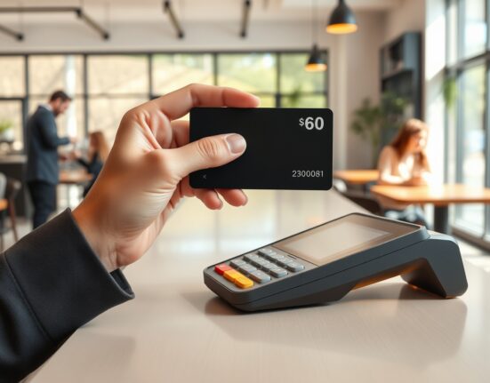 Cryptocurrency debit card used for payment at a coffee shop, representing growing mainstream adoption.