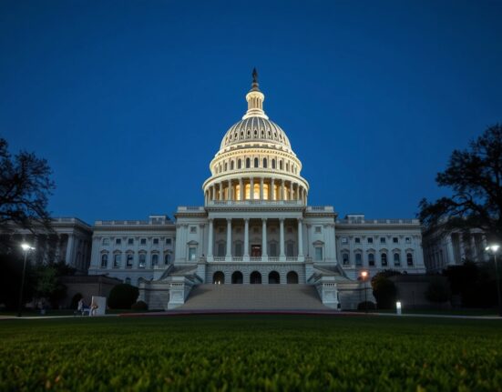 U.S. Capitol Building at dusk, representing the legislative focus on crypto regulation.