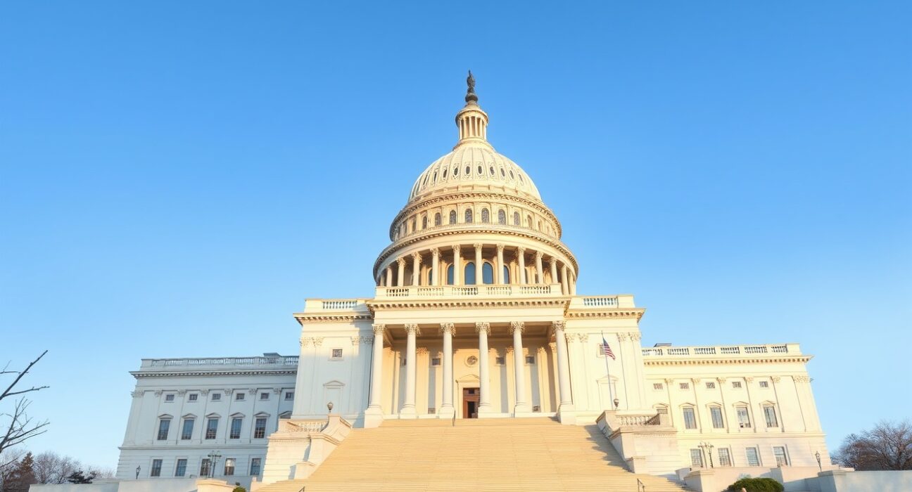 The US Capitol building representing the crucial May hearing for the Crypto Clarity Act.