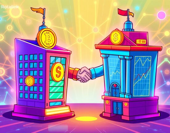 Crypto.com partnership illustration showing cryptocurrency and traditional finance collaboration for institutional digital asset management