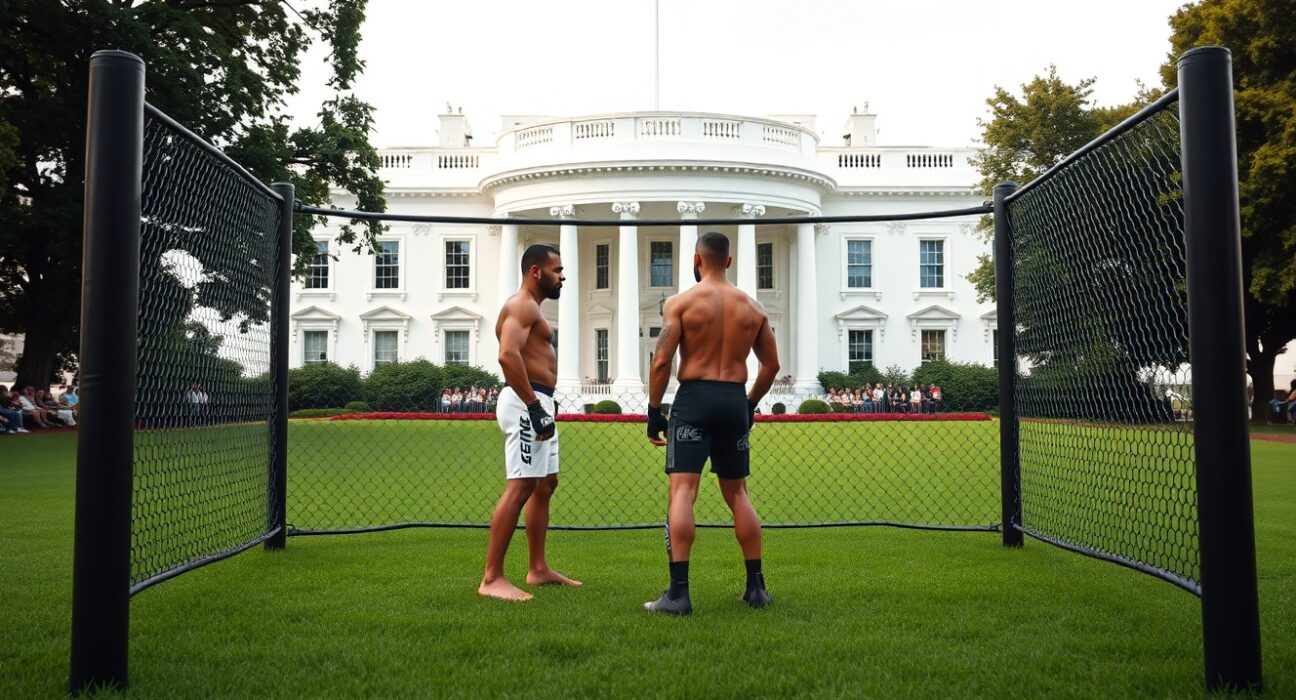 UFC octagon on White House lawn for Crypto.com CRO bonus announcement event