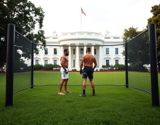 UFC octagon on White House lawn for Crypto.com CRO bonus announcement event