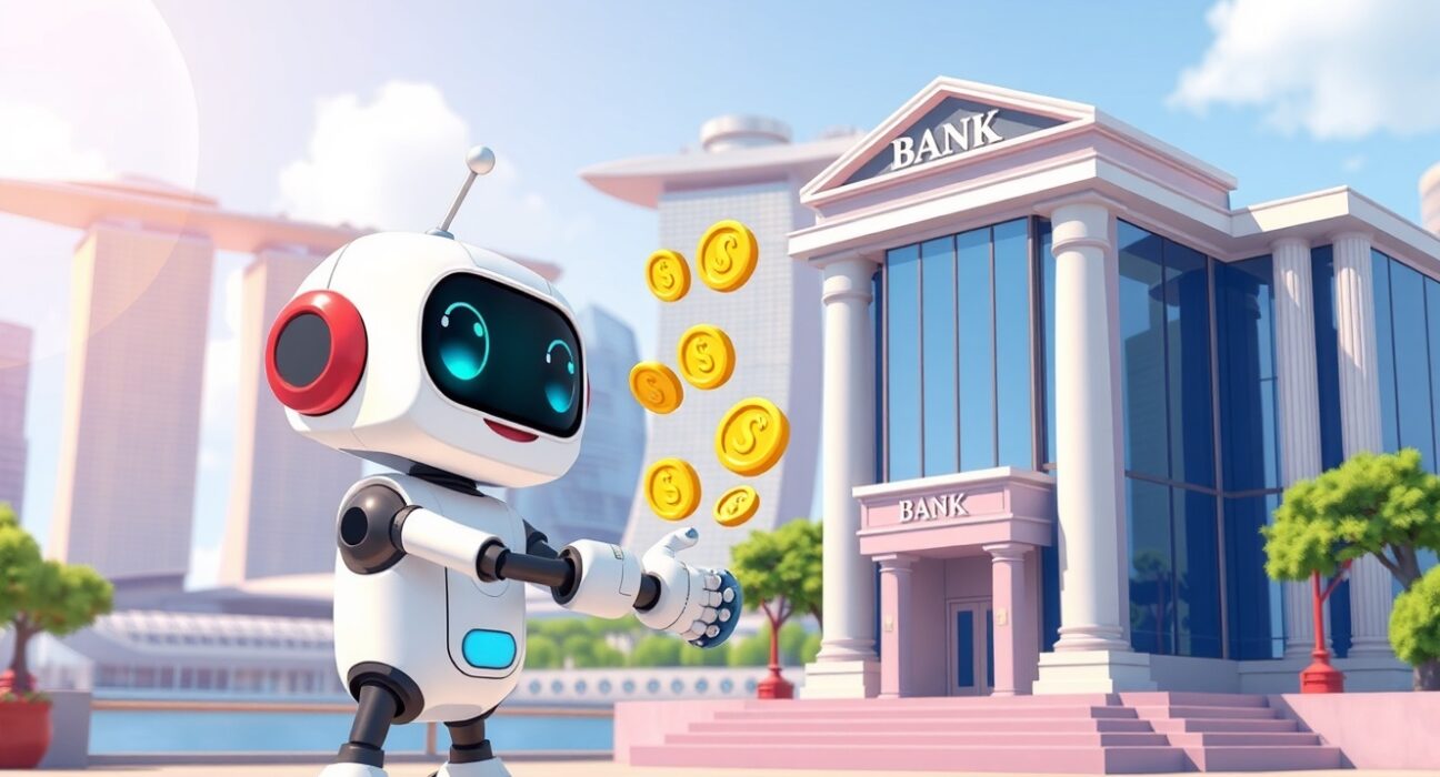 Illustration of the Crypto.com DBS partnership enabling fast cryptocurrency transfers in Singapore.