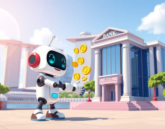 Illustration of the Crypto.com DBS partnership enabling fast cryptocurrency transfers in Singapore.