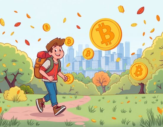 Cheerful crypto investor navigating current market downturn with confidence and stability