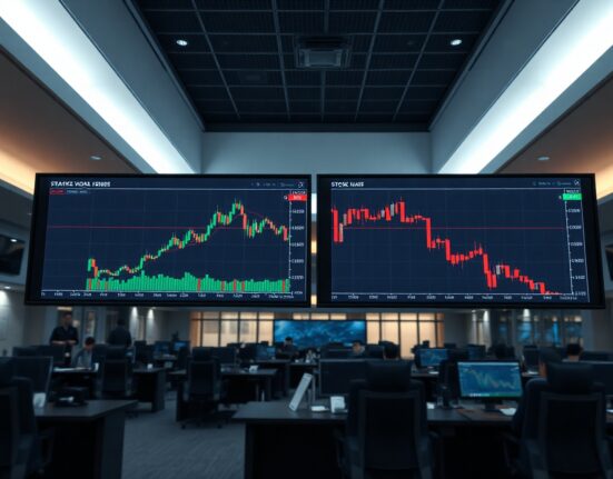 Comparison of cryptocurrency and stock market charts showing divergent trends