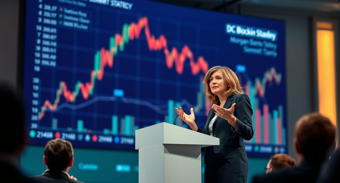 Morgan Stanley executive Amy Oldenburg discussing crypto ETF demand at DC Blockchain Summit