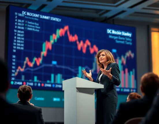 Morgan Stanley executive Amy Oldenburg discussing crypto ETF demand at DC Blockchain Summit